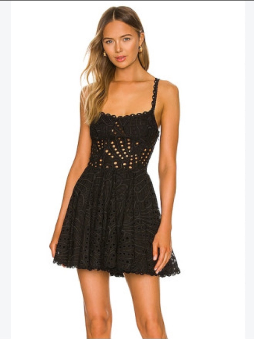 Charo Ruiz Ibiza Nina Black Eyelet Mini Dress Size M